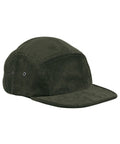 The Caps product is a dark green corduroy five-panel cap with a flat brim and two metal side ventilation eyelets, displayed on a white background.