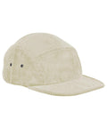 A beige corduroy Caps five-panel cap with metal eyelets on the sides, displayed at a slight angle on a white background.