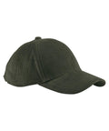 A Caps dark green corduroy baseball cap with visible stitching on the brim and panels is displayed on a white background.