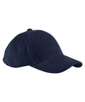The Caps product is a navy blue corduroy baseball cap with a curved brim, visible stitching, and a top button, displayed on a white background.