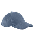 The Caps product is a blue corduroy baseball cap featuring a curved peak, visible stitching, and a top button, shown against a plain white background.