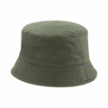 A Beechfield BC686 green bucket hat featuring a stitched brim and side ventilation holes.