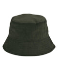 A dark green corduroy Hats bucket hat featuring a downward-sloping brim and textured fabric pattern, displayed on a plain white background.