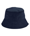 A navy blue corduroy bucket hat from Hats, featuring a flat top and a downward-sloping brim, displayed on a white background.