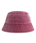 The Hats product is a pink denim bucket hat with visible stitching on the brim and top edges, featuring a slightly faded, worn look.