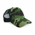 Beechfield's BC694 baseball cap featuring a camouflage pattern and black mesh back.