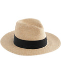 A light tan Hats straw hat with a wide brim and black band at the crown, displayed on a white background.