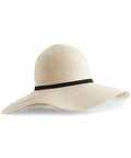 The Beechfield BC740 is a wide-brimmed beige sun hat featuring a black band around the crown.