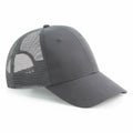 The BC75R by Beechfield is a gray mesh-back trucker cap featuring a curved brim and solid front panel.