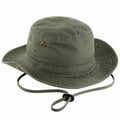 Beechfield BC789 bucket hat in green, featuring a wide brim, ventilation eyelets, and an adjustable chin strap.