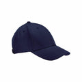 The product, BC801 by Beechfield, is a navy blue baseball cap featuring a curved brim and an adjustable strap at the back.