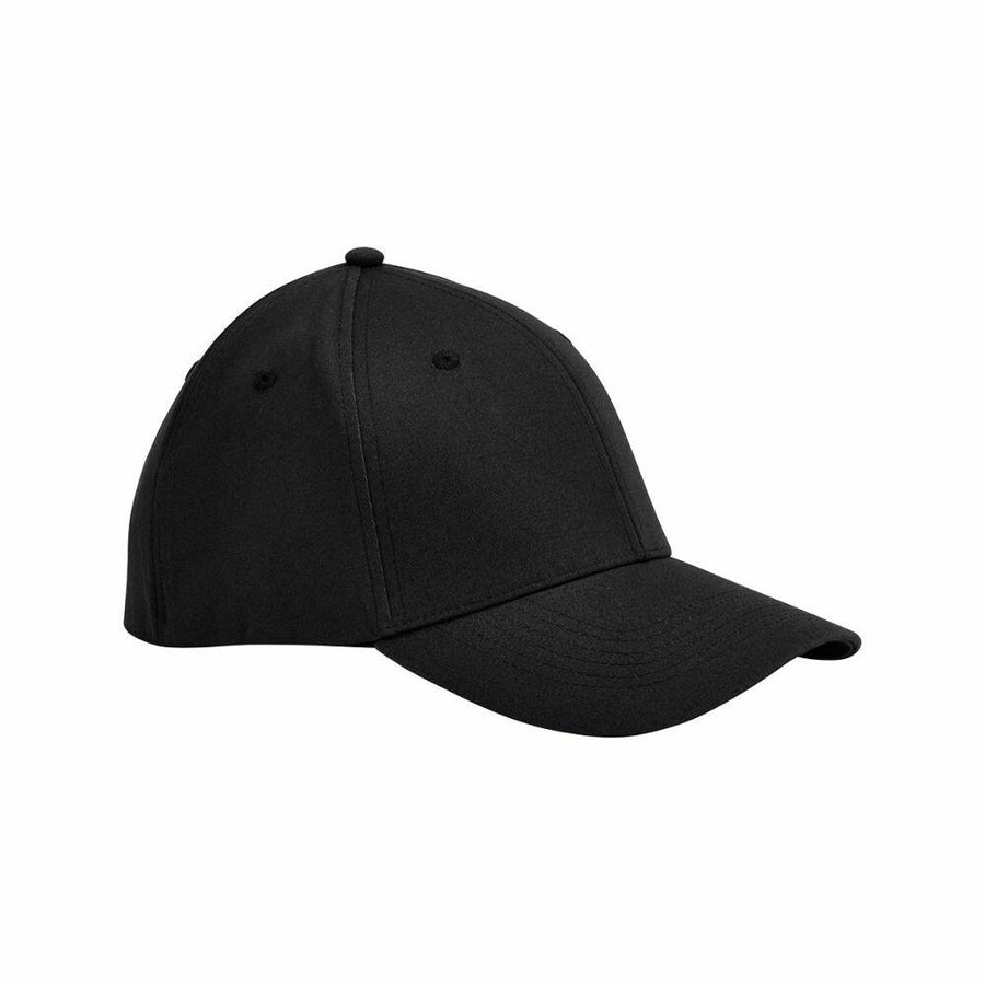 A Beechfield BC803 baseball cap in plain black, featuring a curved brim and a button on top.