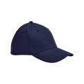 The BC803 by Beechfield is a plain dark blue baseball cap featuring a curved brim, seen from the side at a slight angle.