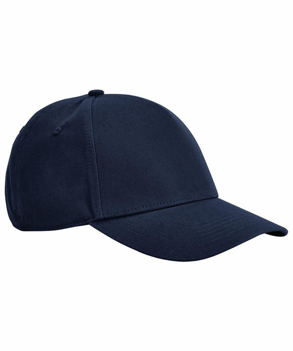 A solid navy blue Beechfield BC825 baseball cap with a curved bill and a button on top. The cap has vent holes on either side and no visible logos or branding. The material appears to be textured fabric.