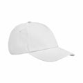 The Beechfield BC825 is a plain white baseball cap featuring a curved brim and an adjustable back strap, displayed against a white background.