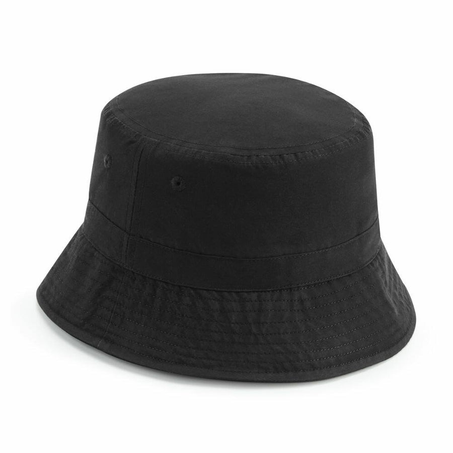 Beechfield BC84R, a black bucket hat featuring a wide brim and stitched detailing.