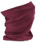 A close-up image of the Beechfield BC900 neck gaiter in burgundy, crafted from soft fabric. The gaiter is folded in several places, highlighting its flexibility and texture.