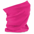 A smooth fabric, multi-functional neck gaiter in bright pink, from Beechfield's BC900 collection, showcased on a white background to highlight its flexibility and drape.