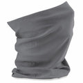 The BC900 neck gaiter by Beechfield is displayed, showcasing its soft and stretchy fabric. It is shown in an upright position, highlighting its tubular shape and smooth texture in a gray color.