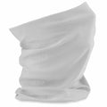 The Beechfield BC900 is showcased against a plain backdrop, featuring a white, smooth, and flexible design. The lightweight fabric is loosely gathered, indicating its versatility for various uses such as a scarf, headband, or face covering.