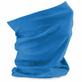 The BC900 neck gaiter by Beechfield is presented in a vibrant blue, folded in layers. The fabric looks smooth and lightweight, making it ideal for multiple uses such as a face mask, headband, or scarf.