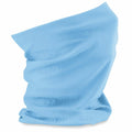 The BC900 neck gaiter by Beechfield is displayed against a white background. It features a soft and stretchy fabric, with gentle folds and a smooth texture in sky blue.
