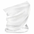 The Beechfield BC900, a white multifunctional neck gaiter made from soft, stretchy fabric, is displayed against a plain background. It is arranged to highlight its flexibility and potential uses such as a face cover, neck warmer, or headband.
