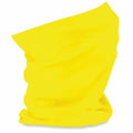 A BC900 neck gaiter by Beechfield, featuring a vibrant yellow color and lightweight fabric, displayed in a slightly gathered and twisted position.