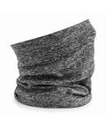Beechfield's BC901, a gray knitted neck warmer featuring a textured design, displayed standing upright.