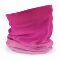 The Beechfield BC905 neck gaiter is showcased with a pink gradient design, transitioning from a darker pink at the top to a lighter pink at the bottom.