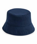 A navy blue bucket hat, model BC90N by Beechfield, featuring a simple design with visible stitching around the brim.