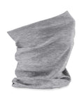 A Snoods light grey neck gaiter stands upright on a white background, made from soft, slightly stretchy fabric with subtle folds and wrinkles visible.
