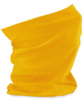 Displayed against a white background is the BC915 neck gaiter by Beechfield, featuring a vibrant yellow hue. Made from fabric that appears both smooth and flexible, it offers versatile functionality as a scarf, mask, or headband.