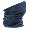 A Beechfield BC920 neck gaiter in a deep blue hue is showcased against a white backdrop. The fabric is gently scrunched, conveying a sense of softness that implies warmth and comfort.