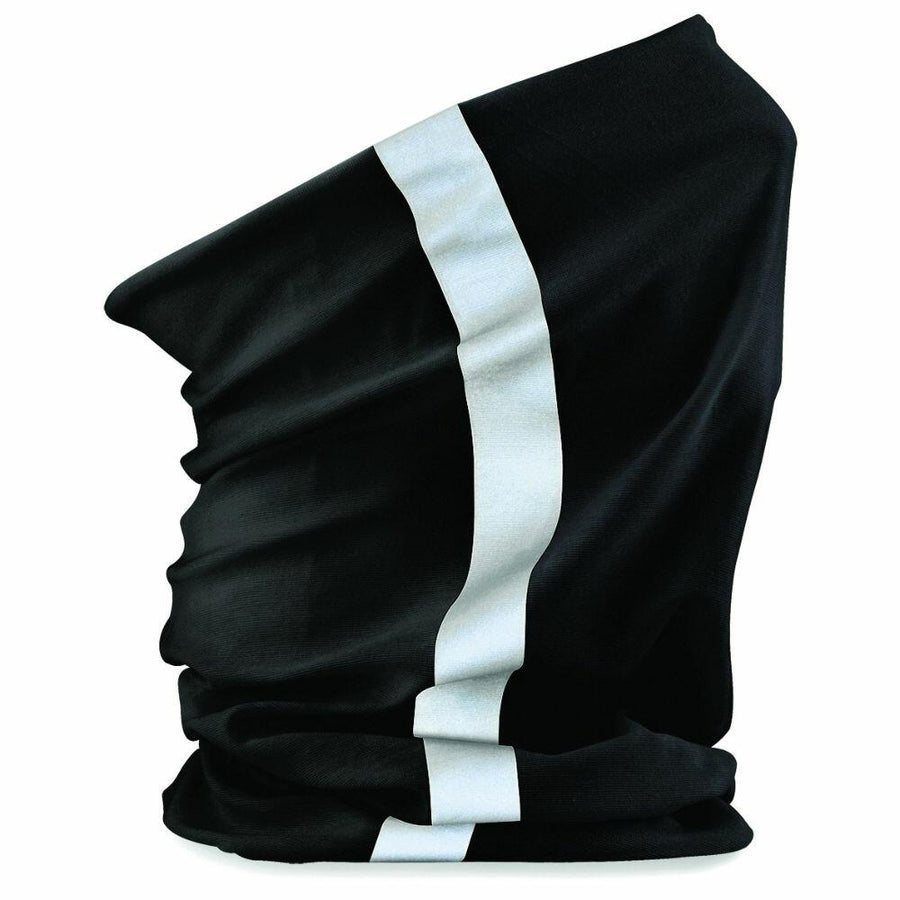 Beechfield BC950 neck gaiter in black with a vertical white stripe.