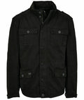 A military-style jacket in black featuring four front pockets and a high collar from Build Your Brandit, called BD316.
