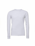BE044 by Bella + Canvas: A white long-sleeve crew neck shirt displayed on a plain white background.