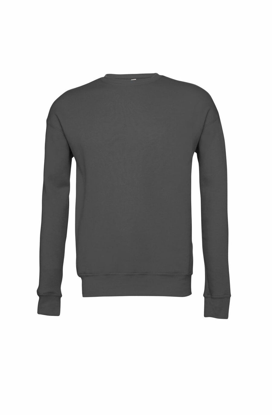 A plain, long-sleeved Bella + Canvas sweatshirt in dark gray with a crew neck, featuring the product name BE045 and displayed against a white background.