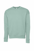 A Bella + Canvas BE045 sweatshirt in mint green, featuring long sleeves and a crew neck, is displayed against a white background.