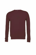 The Bella + Canvas BE045 is a plain maroon sweatshirt shown from the back. It features long sleeves, a crew neckline, and ribbed cuffs and waistband. The fabric looks smooth and soft, with no visible logos or designs.
