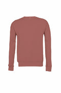 A plain, back view of the Bella + Canvas BE045 long-sleeved sweatshirt in rose color is shown against a white background. The design is simple, featuring ribbed cuffs and waistband.