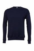 The Bella + Canvas BE045 is showcased against a white background, featuring a plain black design. It comes with a crew neck and ribbed cuffs, crafted in a long-sleeve sweatshirt style.