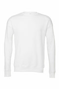 A plain, white, long-sleeve sweatshirt from Bella + Canvas featuring ribbed cuffs and a crew neckline. The BE045 model offers a soft and relaxed fit and is shown on a white background.