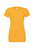 A plain, vivid orange short-sleeve T-shirt from Bella + Canvas (Product Name: BE046) presented against a white background.