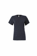 The BE046 T-shirt from Bella + Canvas is showcased on a white background. This short-sleeve shirt features a dark gray color, a classic crew neck, and an uncomplicated, casual design.