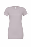 The BE046 by Bella + Canvas is a plain, light gray short-sleeve T-shirt featuring a simple crew neckline and a fitted style, displayed on a white background.
