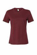 A plain burgundy short-sleeve Bella + Canvas BE046 T-shirt against a white background.