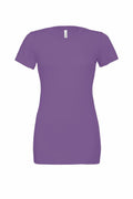 A plain purple short-sleeve T-shirt, product code BE046 by Bella + Canvas, is displayed against a white background. This shirt features a simple, classic design with a crew neckline.