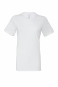 The Bella + Canvas BE046, a plain white T-shirt featuring short sleeves and a round neckline, is displayed against a white background.