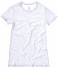A plain white short-sleeved T-shirt by Bella + Canvas (Product Name: BE076) on a white background. The fabric looks soft with slight wrinkles.